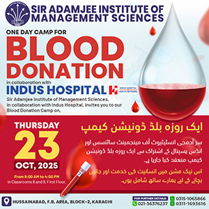 Blood Donation Camp by Sir Adamjee Institute of Management Sciences in Collaboration with Indus Hospital